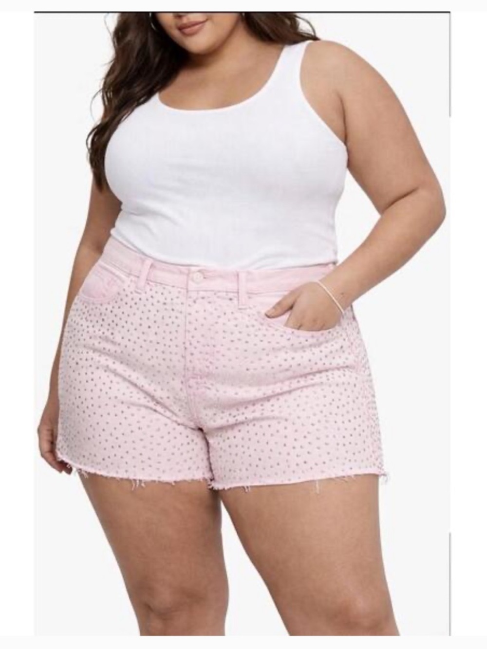 Good American Pink Studded Denim Shorts - Picture 9 of 12